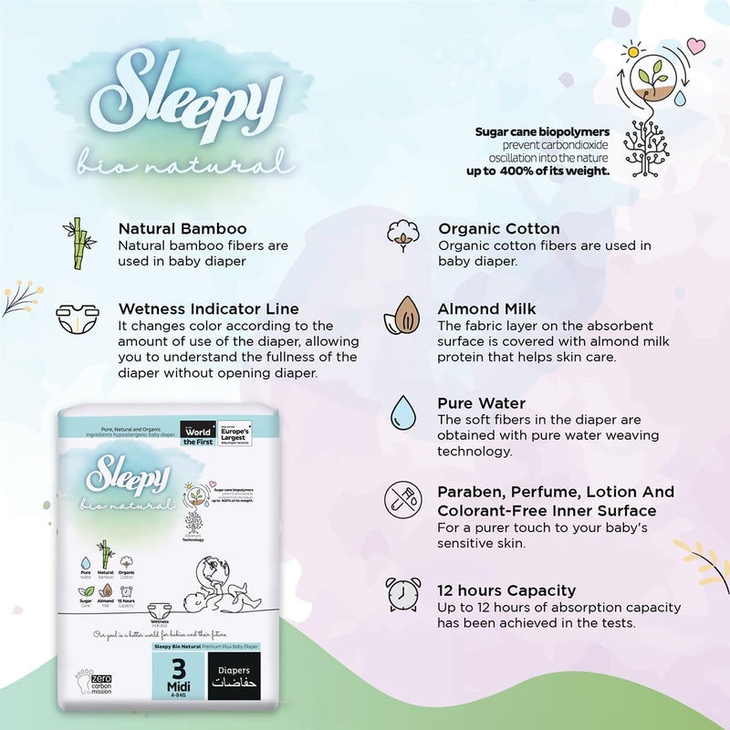 Sleepy Bio Natural Premium Size 3 Diapers | 100 Count | Hypoallergenic Baby Diapers for 4-9Kg - Image 5